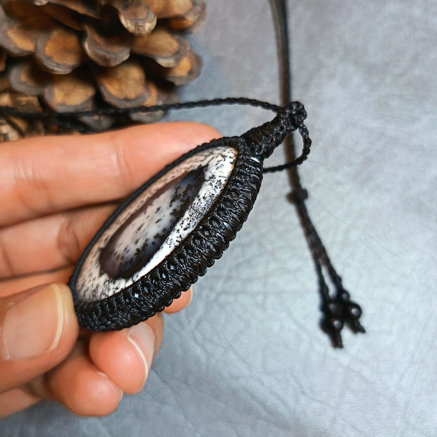 Dendritic Opal Macrame Necklace | Pendant size approx 6.3 cm
