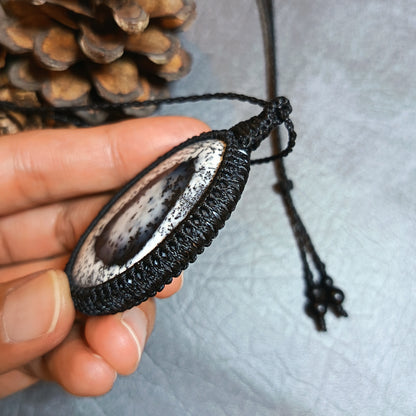 Dendritic Opal Macrame Necklace | Pendant size approx 6.3 cm