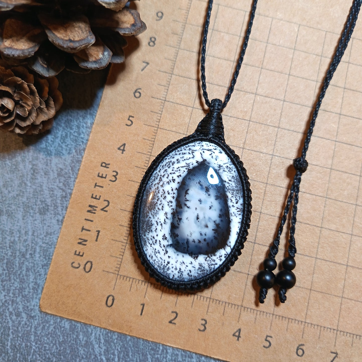 Dendritic Opal Macrame Necklace | Pendant size approx 6.3 cm