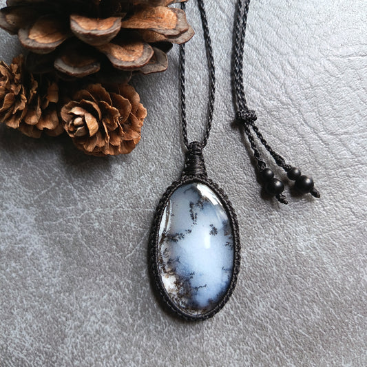 Dendritic Opal Macrame Necklace | Pendant size approx 5.8 cm