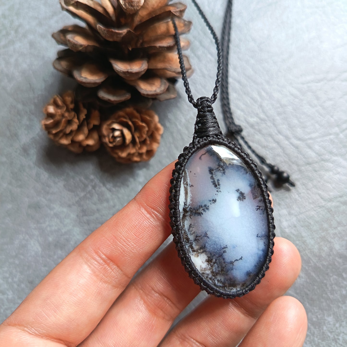 Dendritic Opal Macrame Necklace | Pendant size approx 5.8 cm