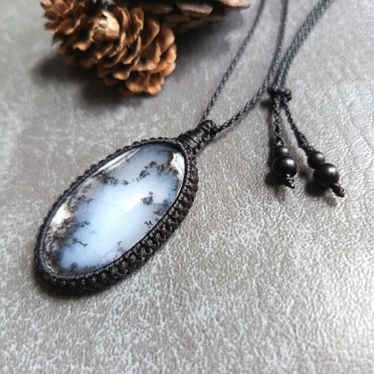 Dendritic Opal Macrame Necklace | Pendant size approx 5.8 cm