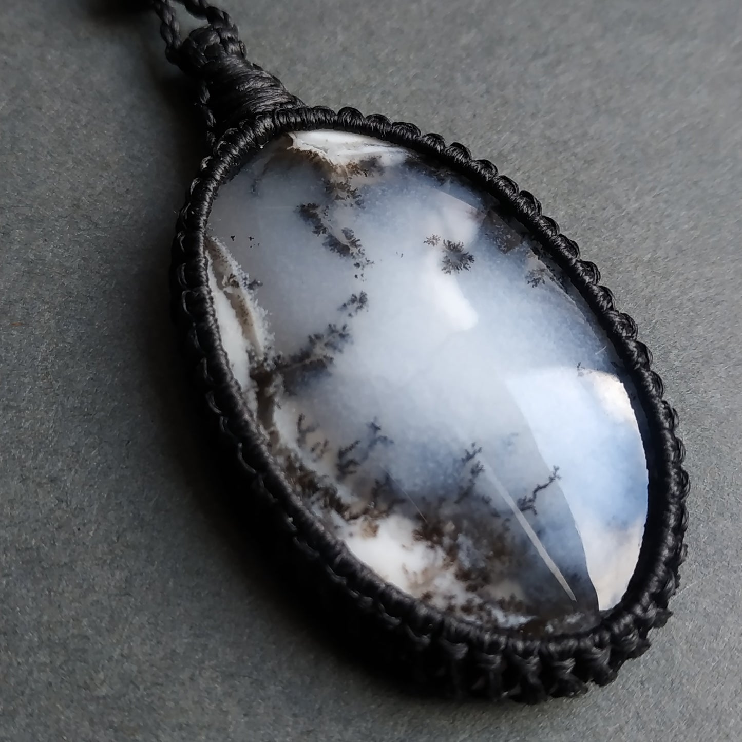 Dendritic Opal Macrame Necklace | Pendant size approx 5.8 cm