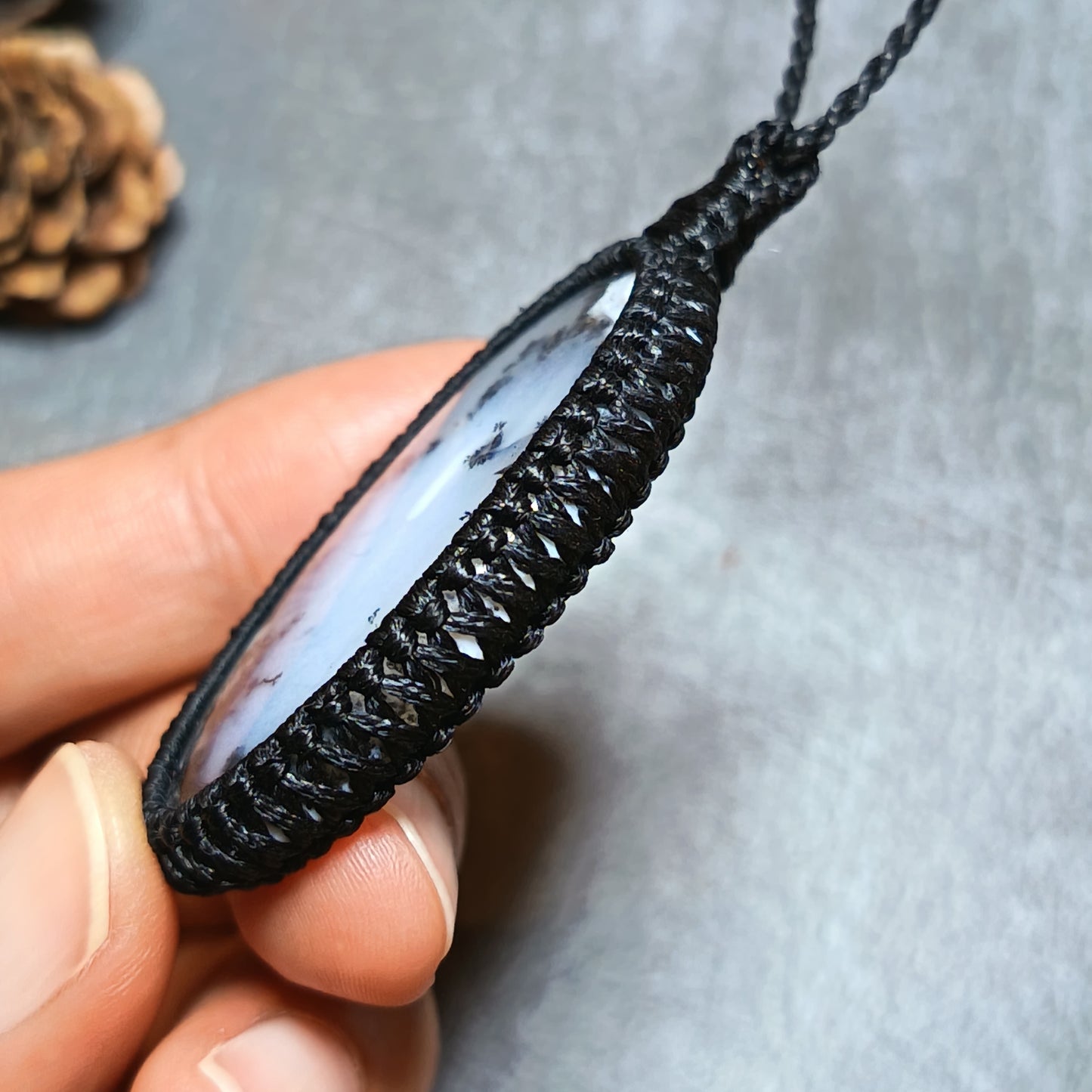 Dendritic Opal Macrame Necklace | Pendant size approx 5.8 cm