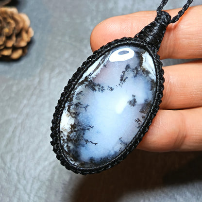 Dendritic Opal Macrame Necklace | Pendant size approx 5.8 cm