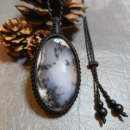 Dendritic Opal Macrame Necklace | Pendant size approx 5.8 cm