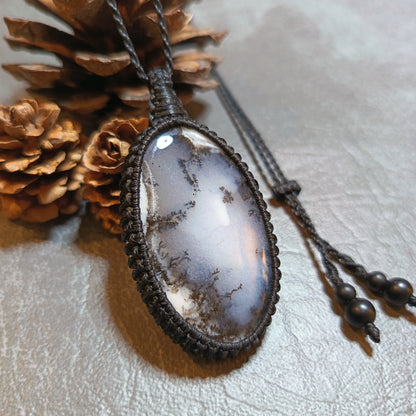 Dendritic Opal Macrame Necklace | Pendant size approx 5.8 cm