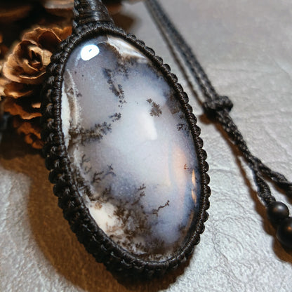 Dendritic Opal Macrame Necklace | Pendant size approx 5.8 cm