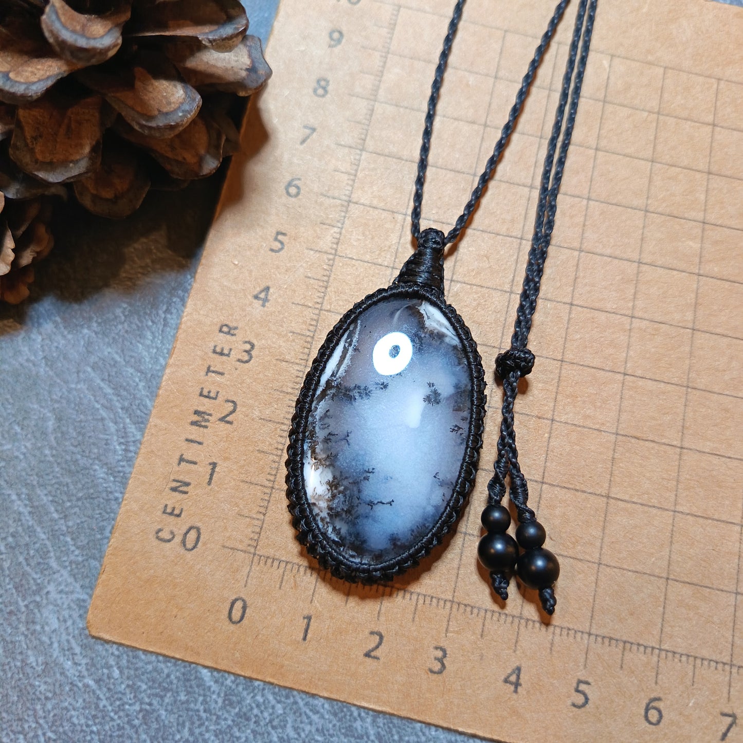 Dendritic Opal Macrame Necklace | Pendant size approx 5.8 cm