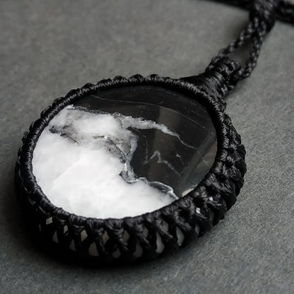 White Buffalo Macrame Necklace | Pendant size approx 4.1 cm
