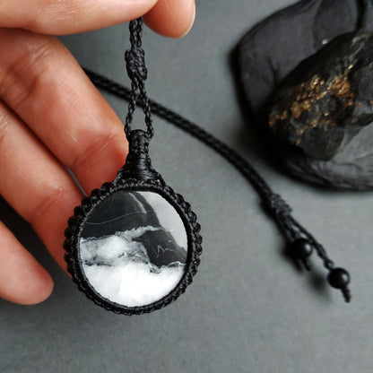 White Buffalo Macrame Necklace | Pendant size approx 4.1 cm