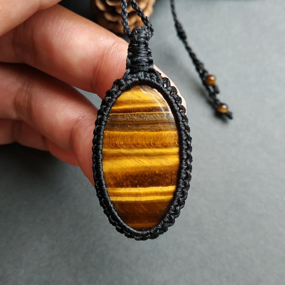 Yellow Tiger's Eye  Macrame Necklace | Pendant size approx 5 cm