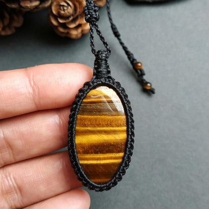 Yellow Tiger's Eye  Macrame Necklace | Pendant size approx 5 cm