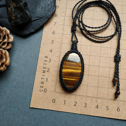 Yellow Tiger's Eye  Macrame Necklace | Pendant size approx 5 cm