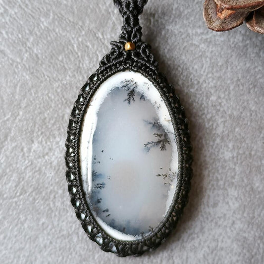 Dendritic Opal Macrame Necklace | Pendant size approx 6.1 cm