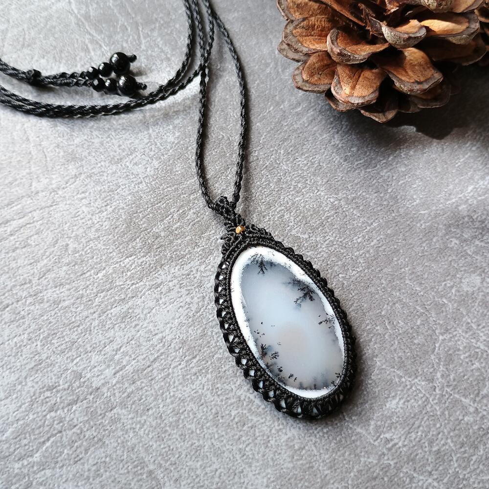Dendritic Opal Macrame Necklace | Pendant size approx 6.1 cm - SOLD