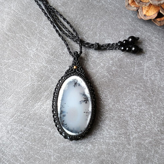 Dendritic Opal Macrame Necklace | Pendant size approx 6.1 cm - SOLD