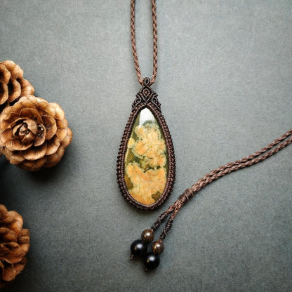 Rhyolite Macrame Necklace  | Pendant size approx 4.9 cm