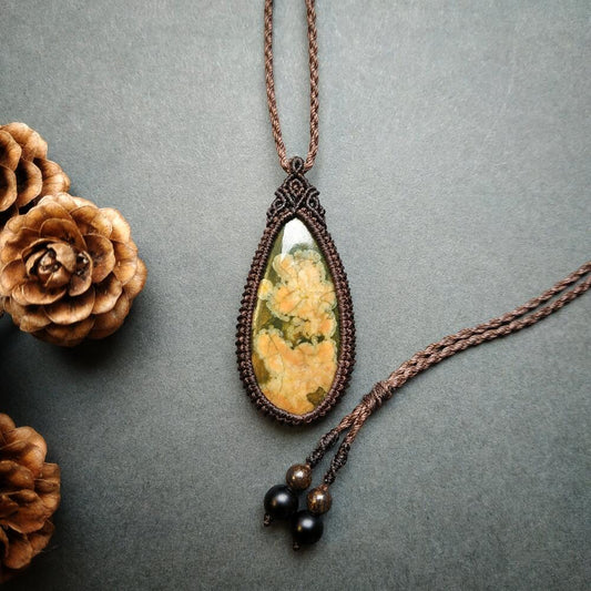 Rhyolite Macrame Necklace  | Pendant size approx 4.9 cm