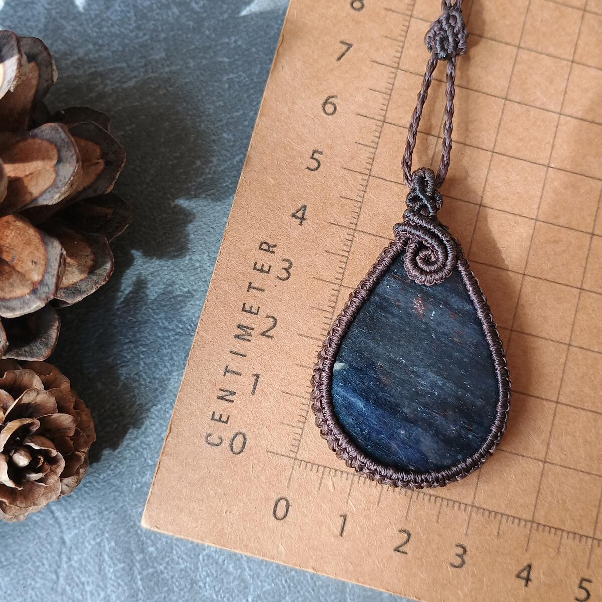 Blue Aventurine Macrame Necklace | Pendant size approx 5.4 cm