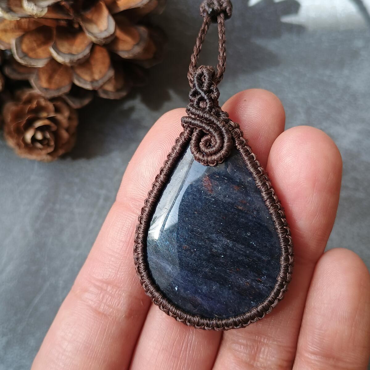 Blue Aventurine Macrame Necklace | Pendant size approx 5.4 cm