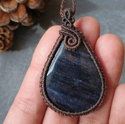 Blue Aventurine Macrame Necklace | Pendant size approx 5.4 cm