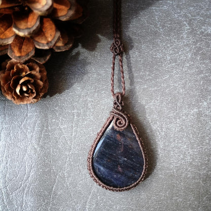Blue Aventurine Macrame Necklace | Pendant size approx 5.4 cm