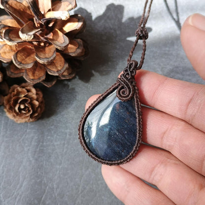 Blue Aventurine Macrame Necklace | Pendant size approx 5.4 cm