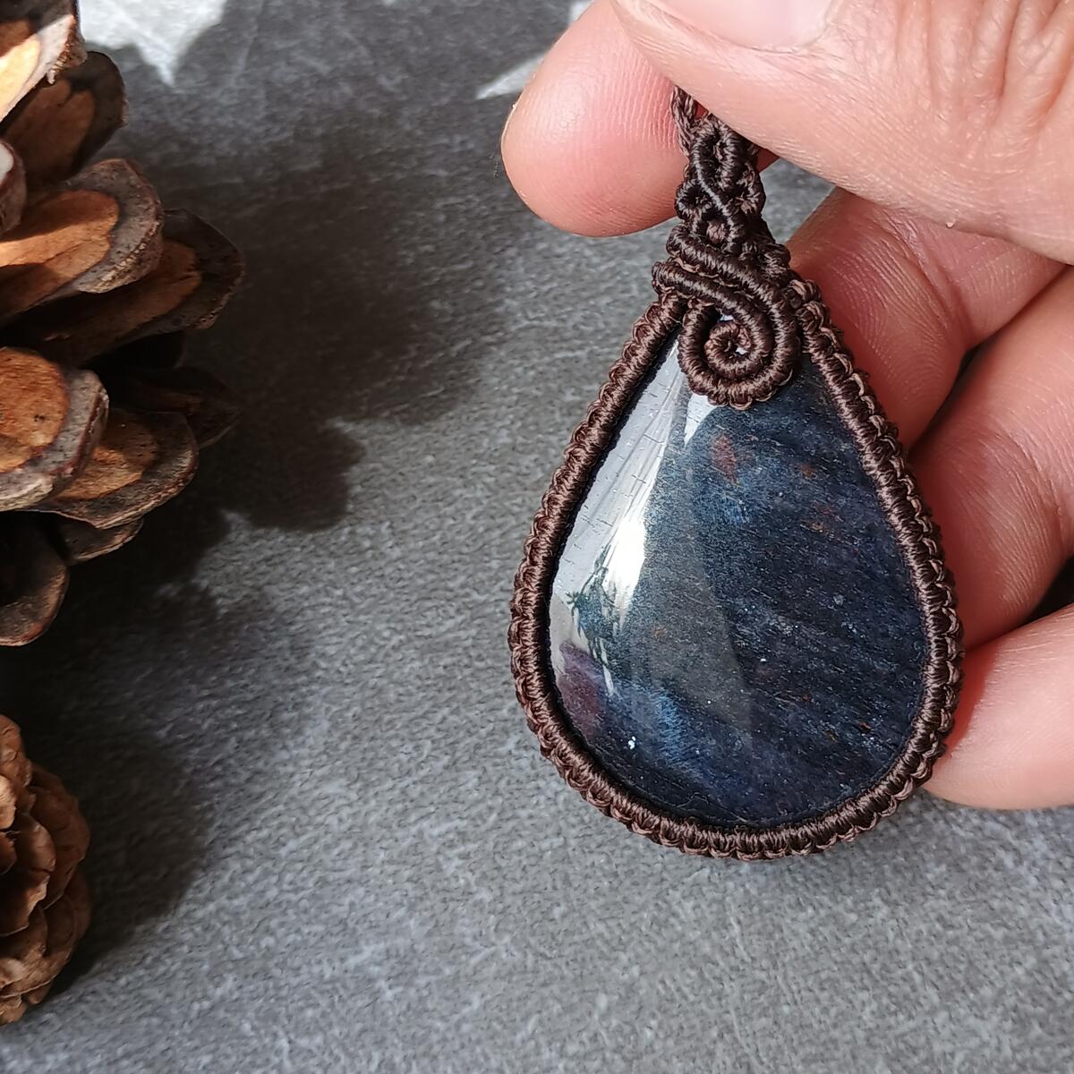 Blue Aventurine Macrame Necklace | Pendant size approx 5.4 cm