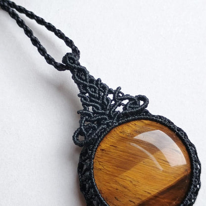 Yellow Tiger's Eye Macrame Necklace | Pendant size approx 4.3 cm