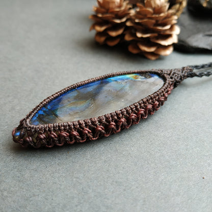 Labradorite Macrame Necklace | Pendant size approx 7.3 cm