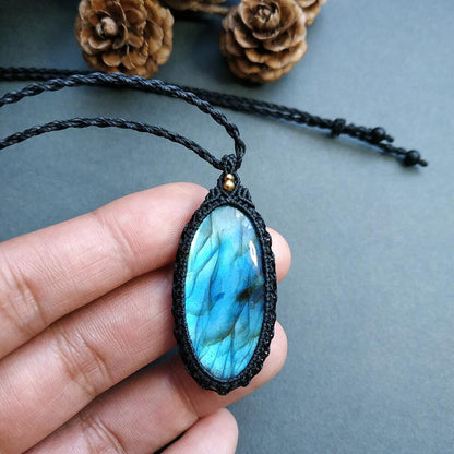 Labradorite Macrame Necklace  | Pendant size approx 4.8 cm