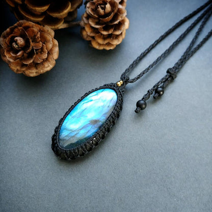 Labradorite Macrame Necklace  | Pendant size approx 4.8 cm