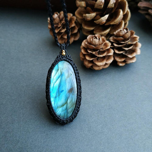 Labradorite Macrame Necklace  | Pendant size approx 4.8 cm