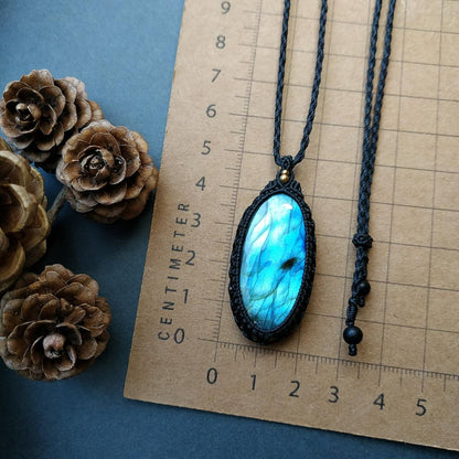 Labradorite Macrame Necklace  | Pendant size approx 4.8 cm