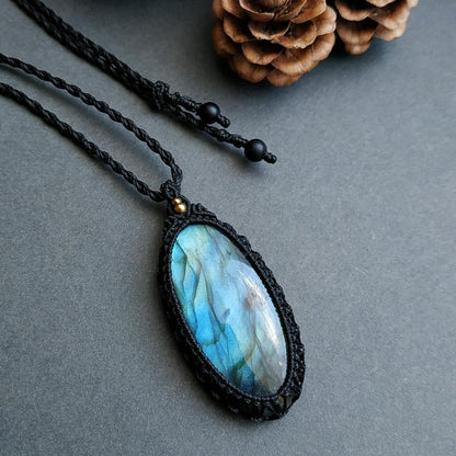 Labradorite Macrame Necklace  | Pendant size approx 4.8 cm