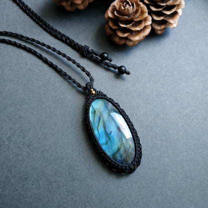 Labradorite Macrame Necklace  | Pendant size approx 4.8 cm