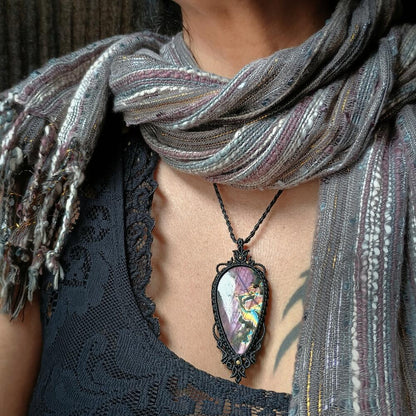 Multi Flash Spectrolite Labradorite Macrame Necklace | Pendant size approx 8 cm