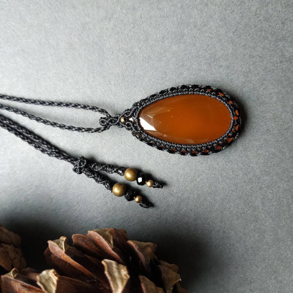 Yellow Chalcedony Macrame Necklace | Pendant size approx 4.2 cm