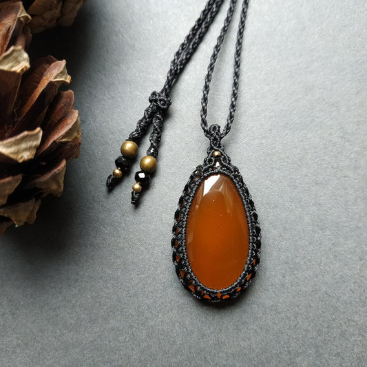 Yellow Chalcedony Macrame Necklace | Pendant size approx 4.2 cm