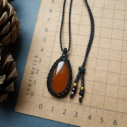 Yellow Chalcedony Macrame Necklace | Pendant size approx 4.2 cm