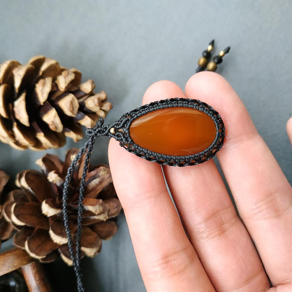 Yellow Chalcedony Macrame Necklace | Pendant size approx 4.2 cm