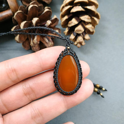 Yellow Chalcedony Macrame Necklace | Pendant size approx 4.2 cm