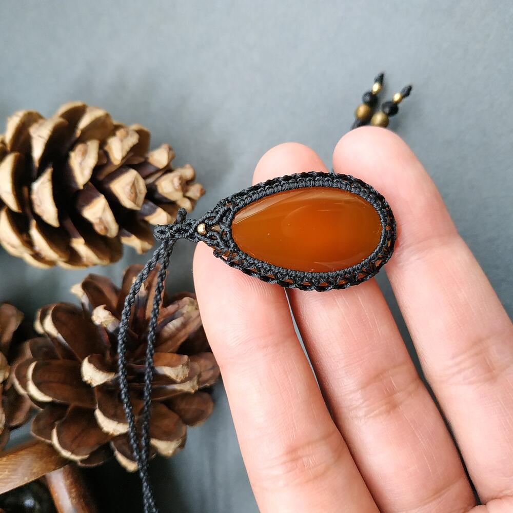 Yellow Chalcedony Macrame Necklace | Pendant size approx 4.2 cm