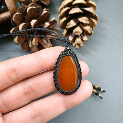 Yellow Chalcedony Macrame Necklace | Pendant size approx 4.2 cm