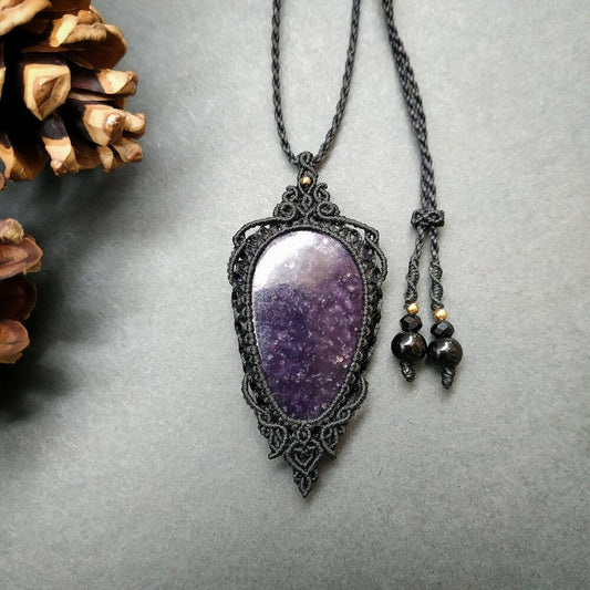 Purple Lepidolite Macrame Necklace | Pendant size approx 6.3 cm - SOLD