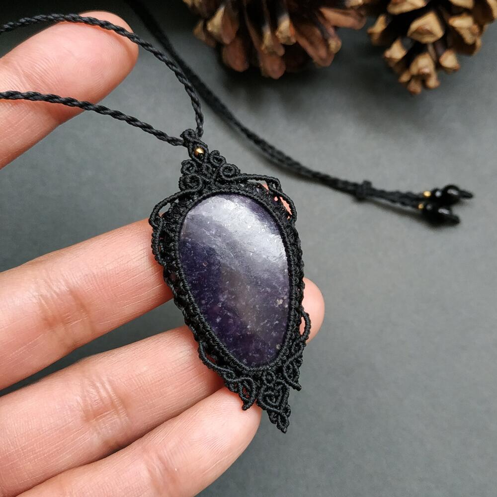 Purple Lepidolite Macrame Necklace | Pendant size approx 6.3 cm - SOLD