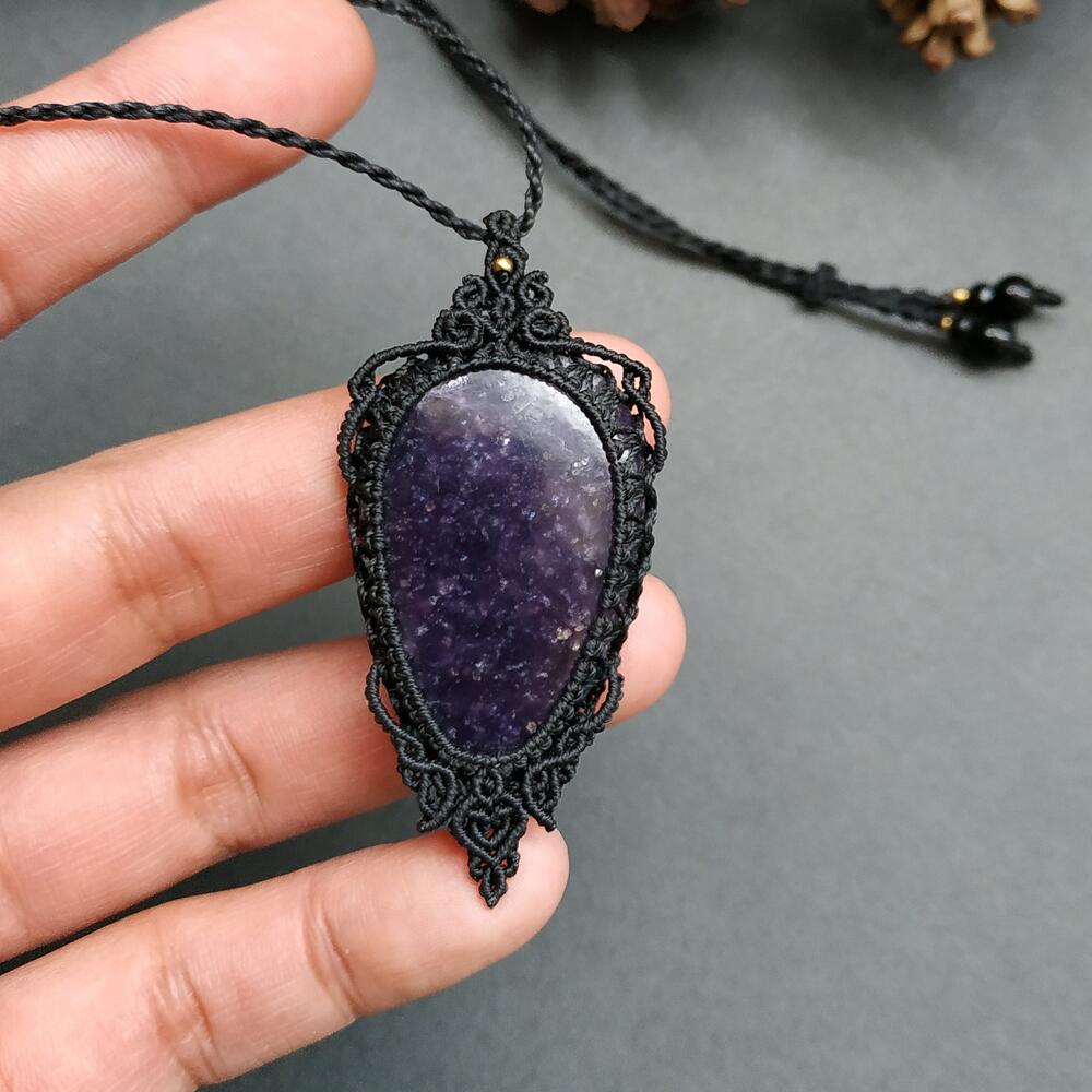 Purple Lepidolite Macrame Necklace | Pendant size approx 6.3 cm - SOLD