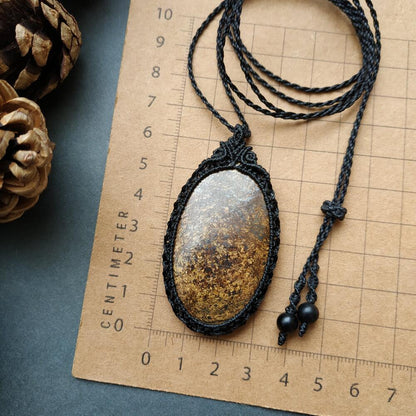 Bronzite Macrame Necklace | Pendant size approx 6.4 cm