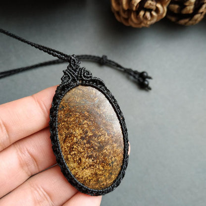 Bronzite Macrame Necklace | Pendant size approx 6.4 cm